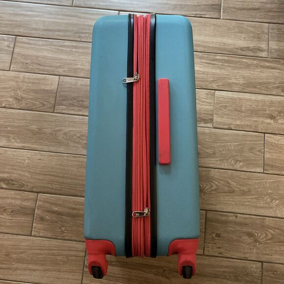 Tommy Bahama Teal & Pink Rolling Luggage Hardshell Wheeled 22"x9”x14 Crack Shell - Picture 5 of 12